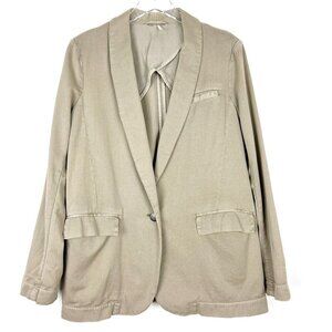 Free People Gently Distressed 100% Cotton Herringbone Blazer. Khaki. Size L